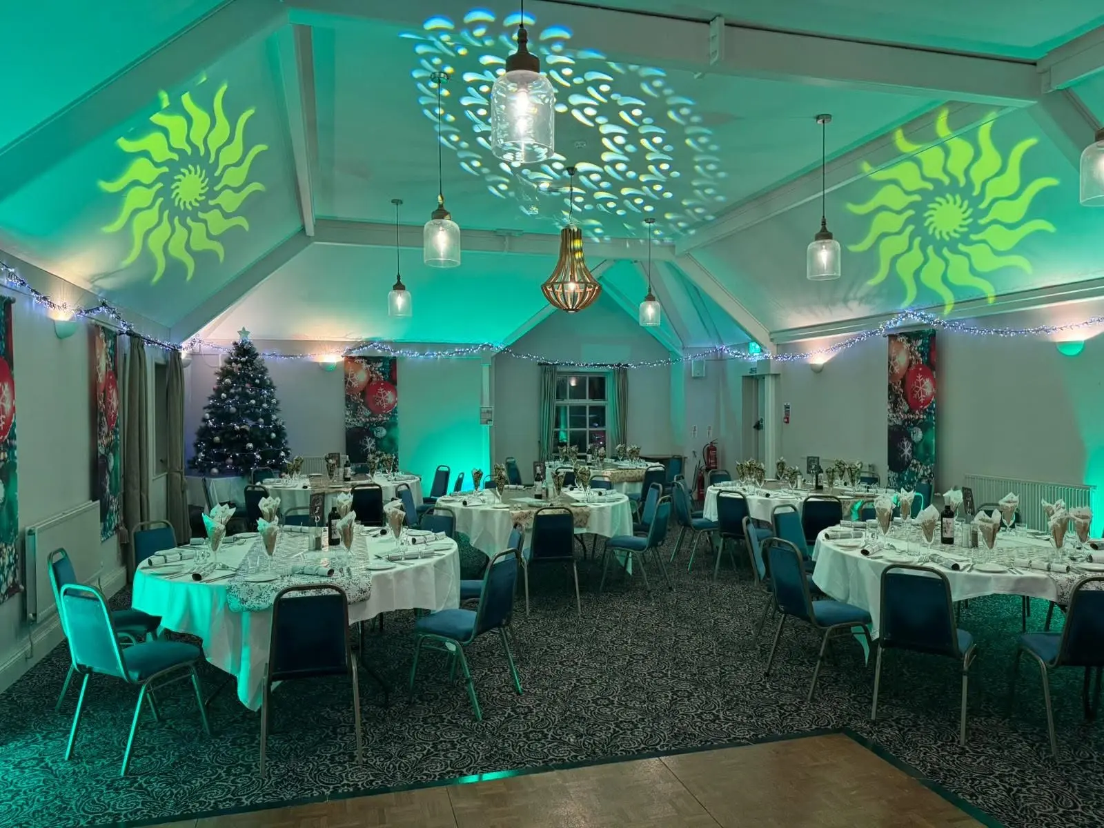 Venue dressed with uplighting and gobos