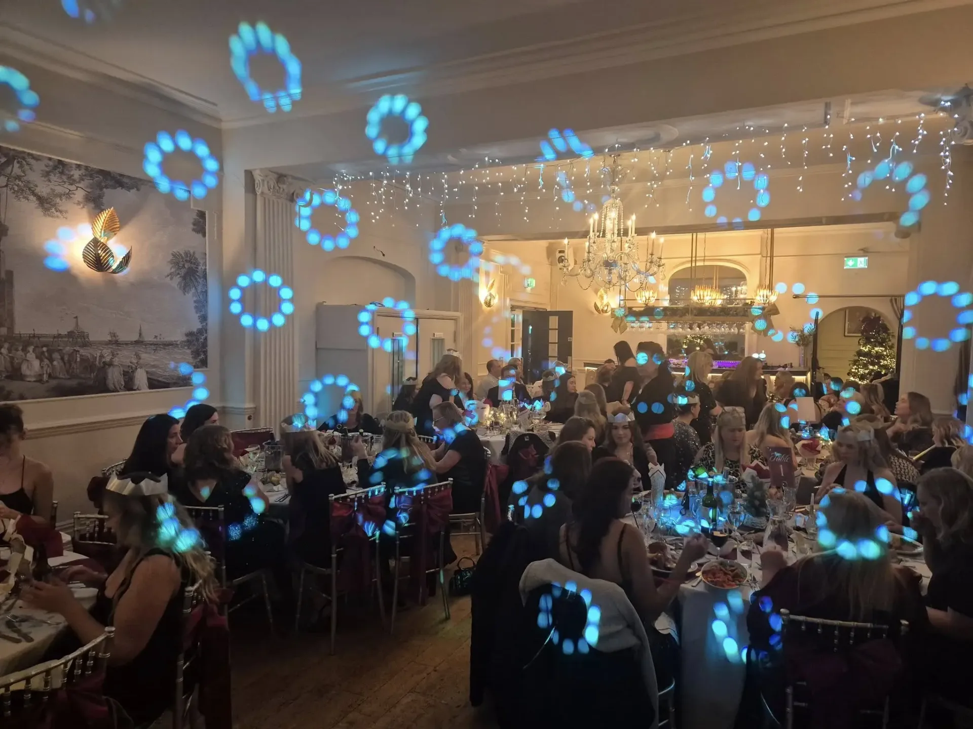 Christmas dinner with blue gobo projections